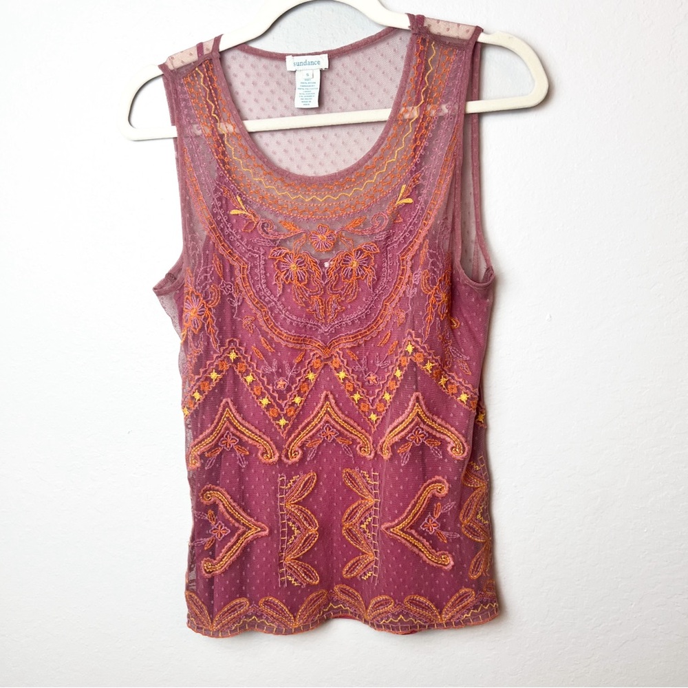 Anthropologie Sundance Sheer Embroidered Lace, Lined Boho Blouse Size Small